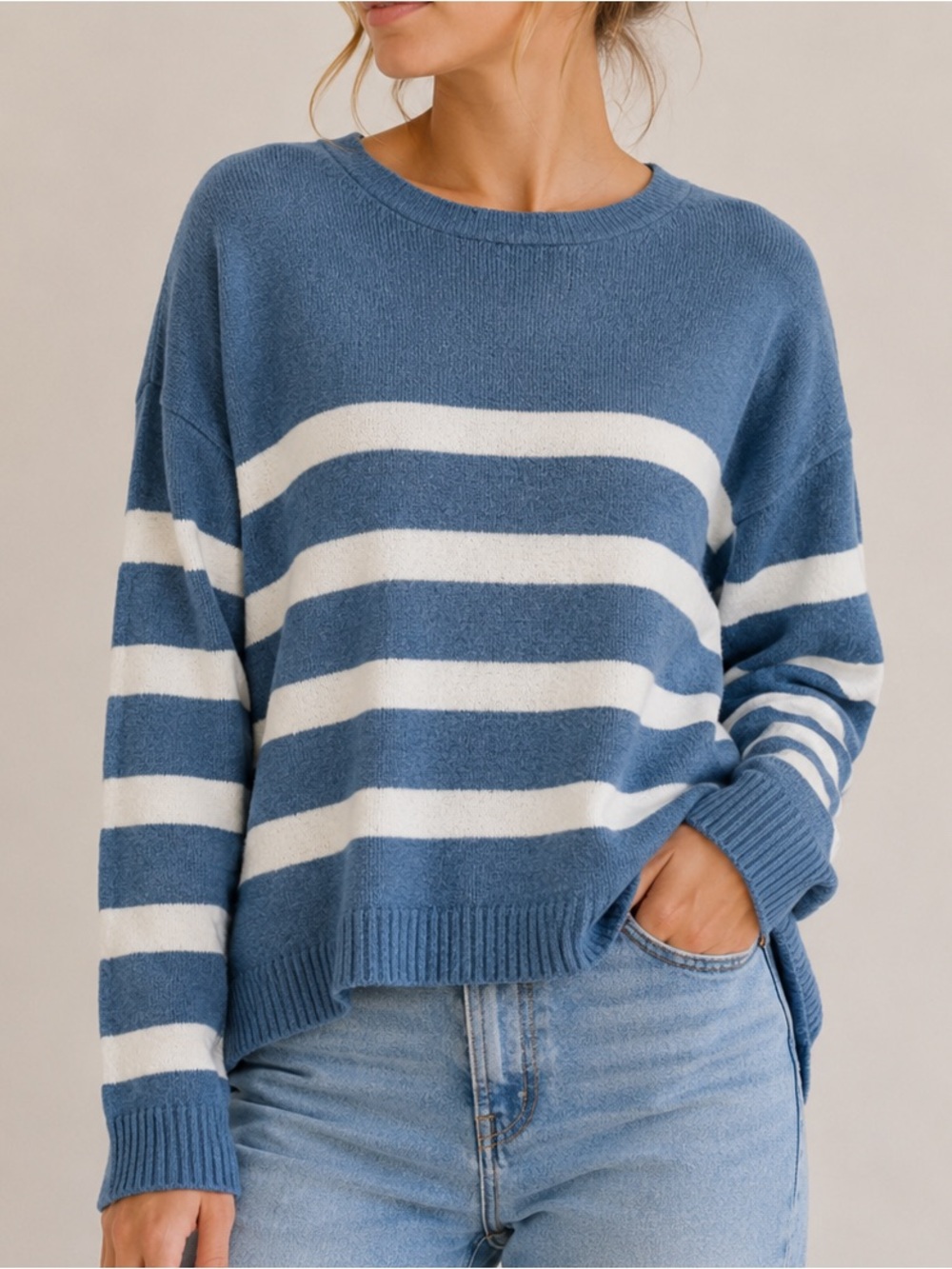 Joe Fresh Blue White Striped Crewneck Knit Sweater Women’s M
